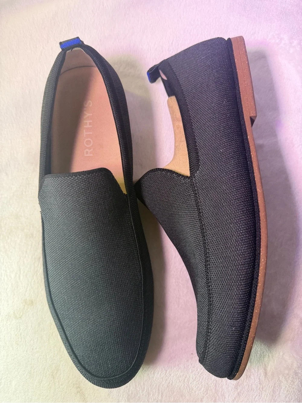 Rothy's Black Men's Slip-On Loafers with Brown Sole